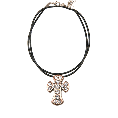 Rounded Cross Necklace - Clear - Image 2