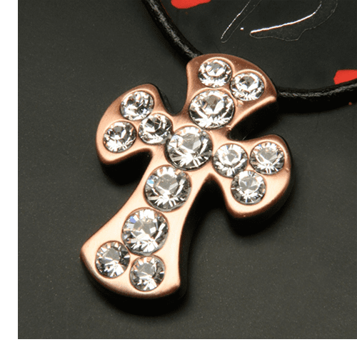 Rounded Cross Necklace - Clear - Image 3