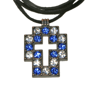 Square Cross Necklace - Clear & Sapphire