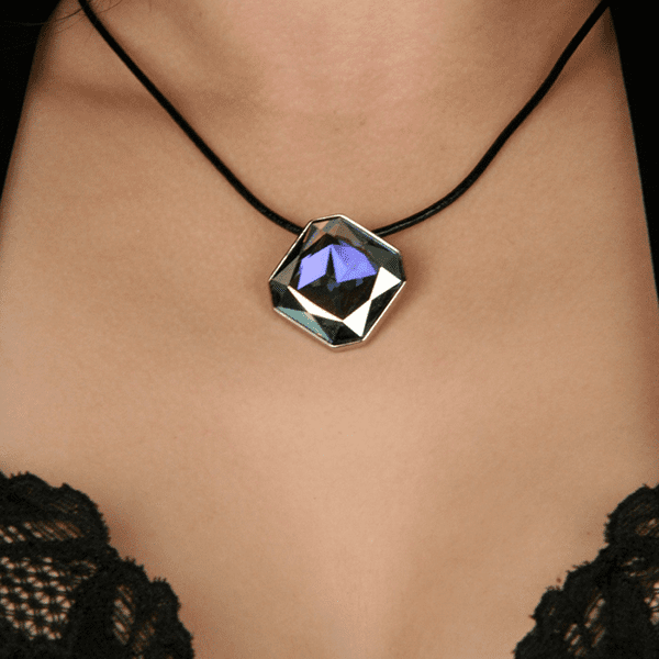 Diagonal Rounded Square Necklace - Light Sapphire - Image 4