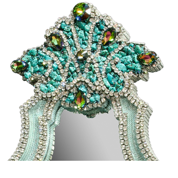 M-208 BB Simon Clear Turquoise Jeweled Mirror - Image 2