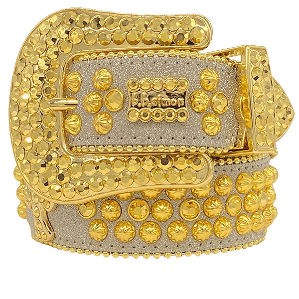 b. b. Simon Gold Leather Svararski Crystal  Belt MENS GOLD BB SIMON BELT Genuine Leather AUTHENTIC. Real  main image 2