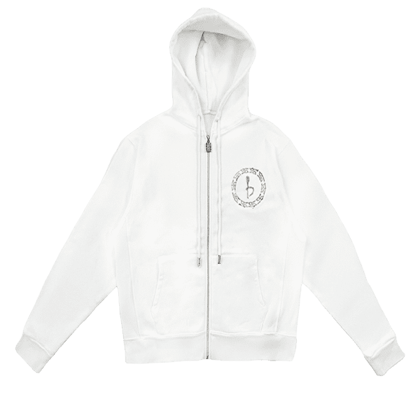 Emblem Zip Up Hoodie - White/Hematite - Image 5