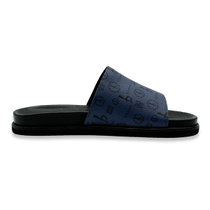 BB Pattern Leather Slides - Navy