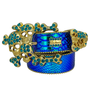 Iridescent Blue Python Gold Skull pile