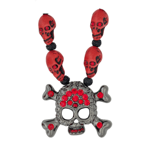 Skull N Crossbones Nightmare Necklace - Red/Red