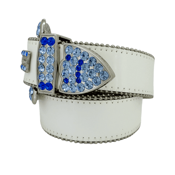 B.B. Simon White Leather Belt with Blue Crystal Buckle Classic White Blue Sapphire - B.B. Simon® main image 3