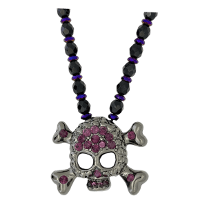 Skull N Crossbones Bead Necklace – Purple/Amethyst