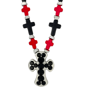Rounded Cross Necklace –Red/Black-Jet-SF