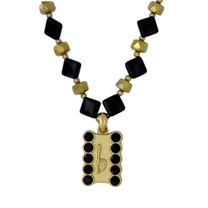 ‘b’ Logo Beaded Necklace-Jet- Gold