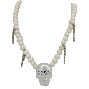 Silver 925 – Single Skull/Pearl Necklace – Clear