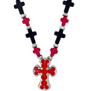 Rounded Cross Necklace –Red/Black-Lt.Siam-SF