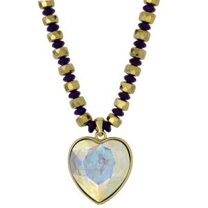 Heart Crystal Necklace –Purple/AB-Gold