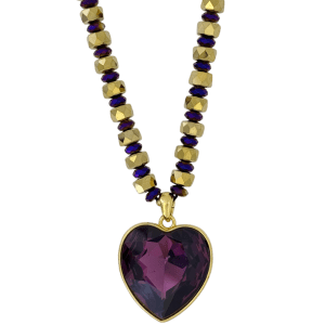 Heart Crystal Necklace –Purple/Amethyst-Gold