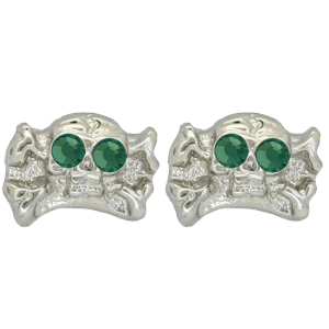 Skull Earrings - Silver/Emerald