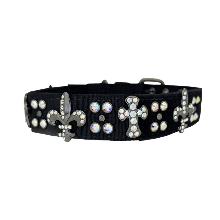Pet Collar - Black / Fleur & Cross / AB - Image 2