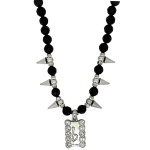 Silver Spikes – Black Round Beads/ Clear