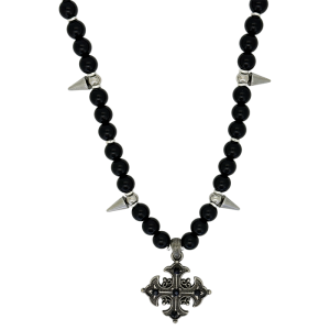 Mini Cross Silver Spikes – Black Onyx Beads / Jet