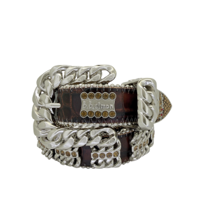 Skinny Crystal Curb Chain 360- Brown / Silver